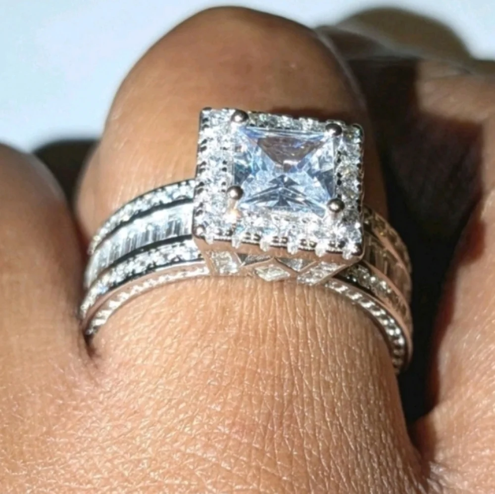 Womens Baguette& Round Cut 9.65ct Lab Created Diamond Princess Wedding Ring 8
